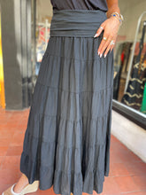 Load image into Gallery viewer, Carly Cotton Tiered Maxi Skirt Black
