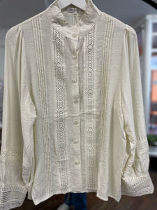 Lena Pintuck & Lace Blouse Cream