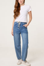 Load image into Gallery viewer, Tie Waist Barrel Jogger Jean Light Blue
