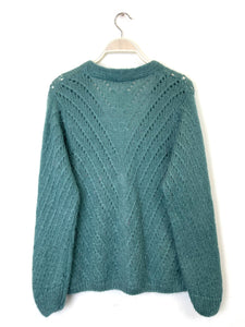 Claudia Open Knit Button Mohair Cardigan Water Green