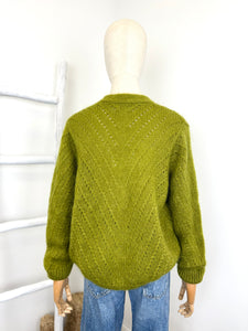 Claudia Open Knit Button Mohair Cardigan Olive