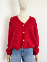 Load image into Gallery viewer, Claudia Open Knit Button Mohair Cardigan Red
