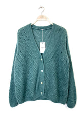 Load image into Gallery viewer, Claudia Open Knit Button Mohair Cardigan Water Green
