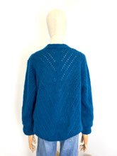 Load image into Gallery viewer, Claudia Open Knit Button Mohair Cardigan Petrol Blue
