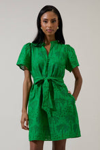 Load image into Gallery viewer, Ema Shift Mini Dress Palms Eyelet: Green
