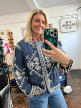 Load image into Gallery viewer, Zarina Contrast Embroidered Jacket Denim
