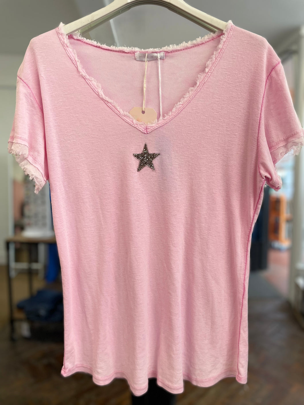 Astra Glitter Star T-Shirt Pale Pink