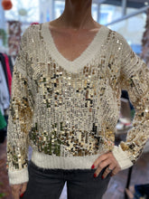 Load image into Gallery viewer, Serena Sequin V Neck Jumper Cream
