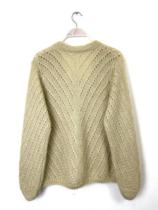 Claudia Open Knit Button Mohair Cardigan Beige