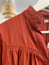 Load image into Gallery viewer, Rosalie Long Sleeve Cotton Stripe Insert Blouse Amber
