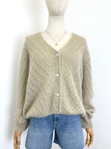 Claudia Open Knit Button Mohair Cardigan Beige