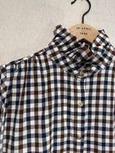 Load image into Gallery viewer, Matilda Checked Ruffle Neck Blouse Navy/Choc
