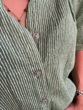 Load image into Gallery viewer, Valencia Stripe Voile Short Sleeve Green Blouse
