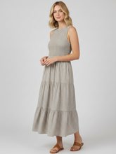 Load image into Gallery viewer, Luna Gingham Shirred Dress Taupe
