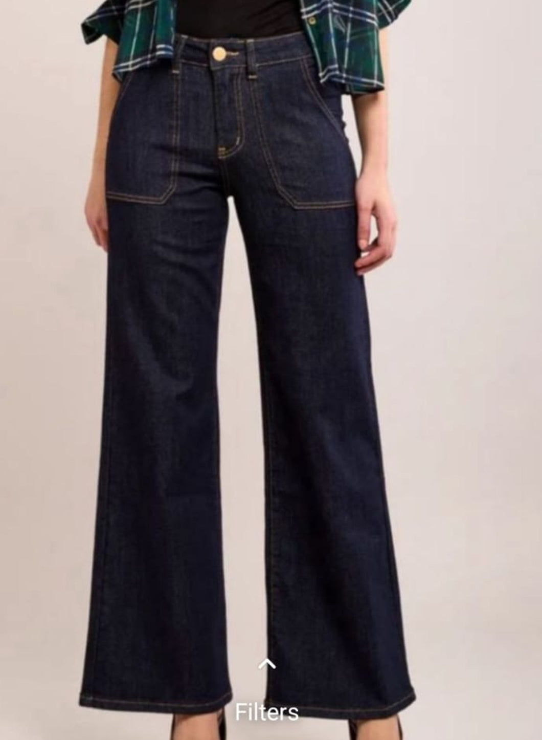 Gloria Patch Pocket Stretch Wide Leg Indigo Jet Dark Blue Jean