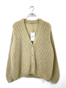 Claudia Open Knit Button Mohair Cardigan Beige