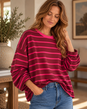 Load image into Gallery viewer, Doris Striped Long Sleeve Burgandy/Pink
