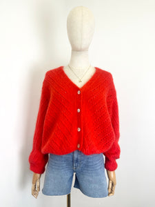 Claudia Open Knit Button Mohair Cardigan Orange