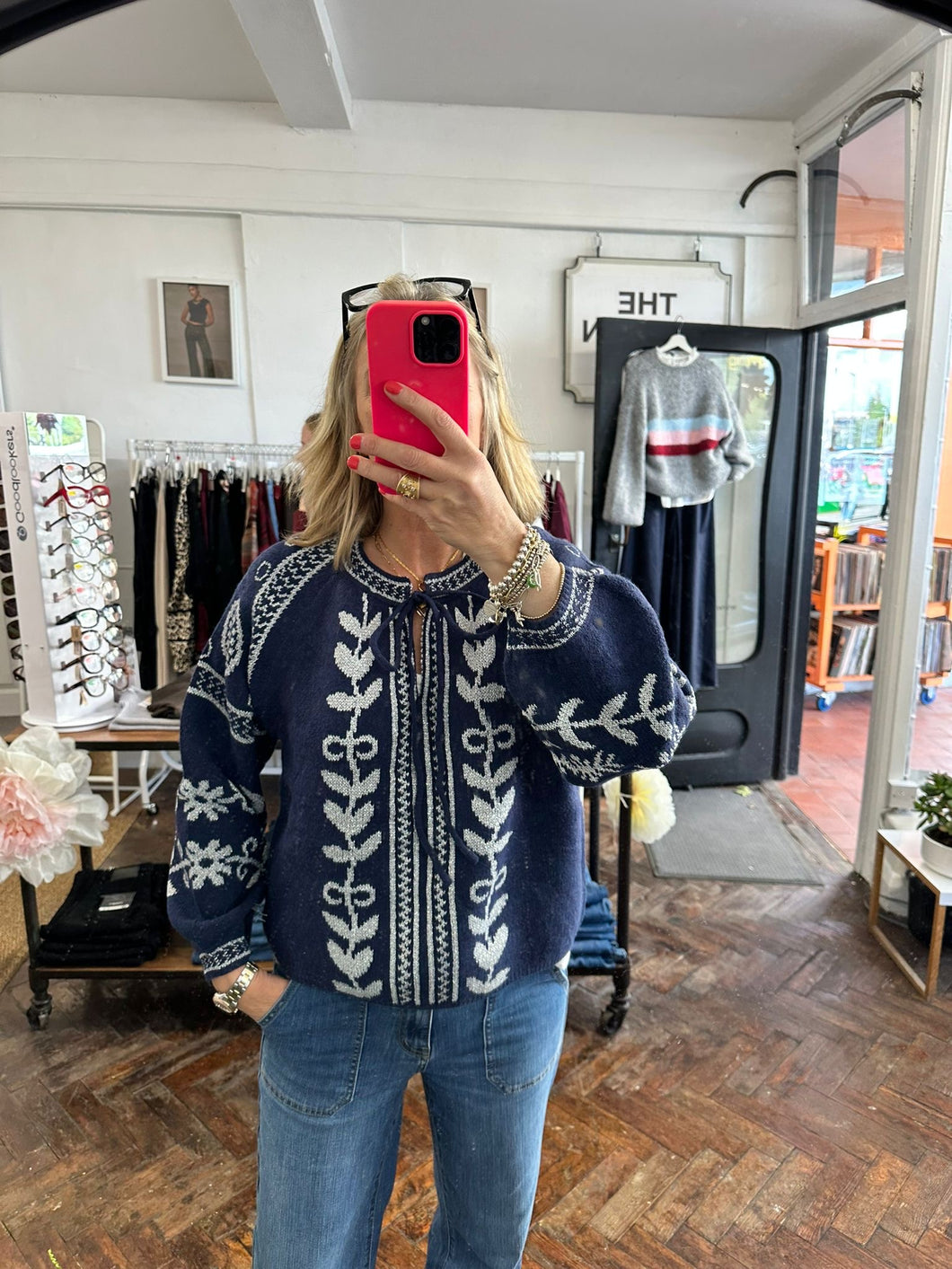 Sparkle Tie Front Jumper Navy/Silver