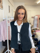 Load image into Gallery viewer, Loveday Cord Quilted Bow Front Gilet Washed Black

