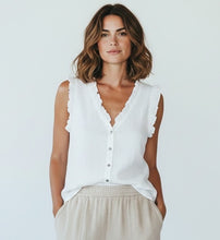 Load image into Gallery viewer, Washed Linen Frill Waistcoat White
