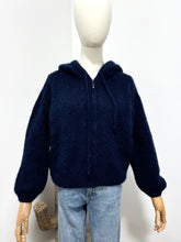 Load image into Gallery viewer, Mohair Zip Front Hoodie Cardigan Marine Navy
