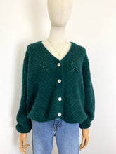 Load image into Gallery viewer, Claudia Open Knit Button Mohair Cardigan Dark Green
