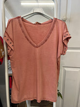 Load image into Gallery viewer, V Neck Star Stud T-Shirt Washed Coral

