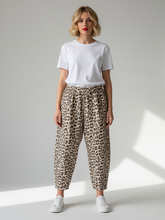 Load image into Gallery viewer, Leopard Cotton Barrel Leg Trouser Beige
