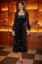 Load image into Gallery viewer, Velvet Midi Dress With Starburst Foil Print - Black
