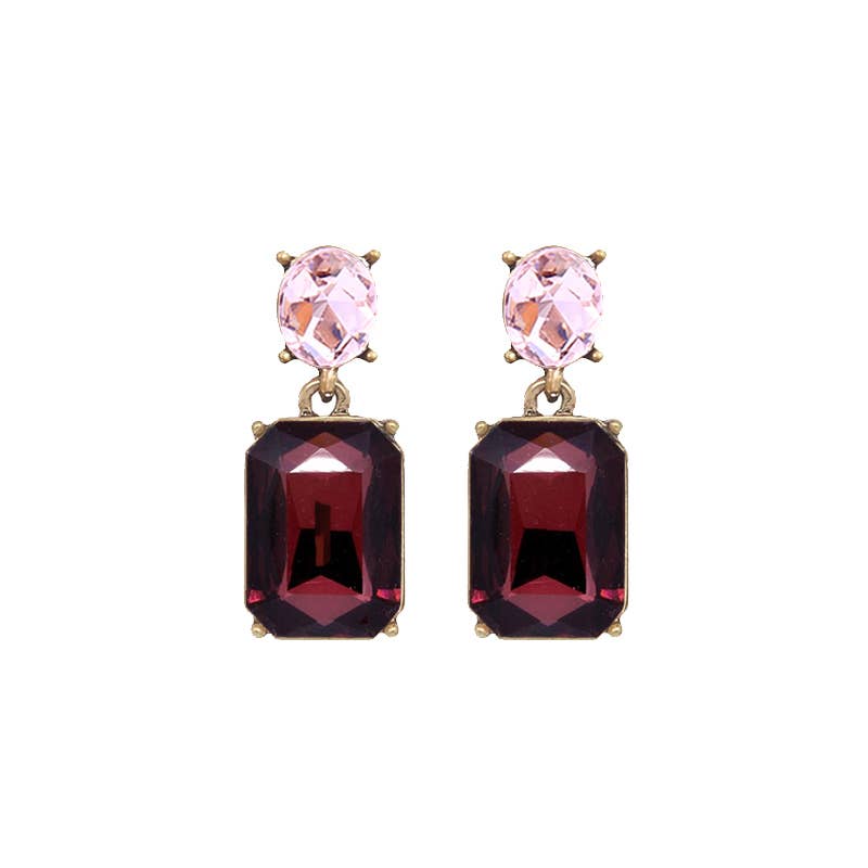 Oval Twin Gem Post Earring in Burgundy & Pink