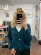 Load image into Gallery viewer, Claudia Open Knit Button Mohair Cardigan Petrol Blue
