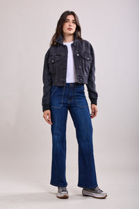 Gloria Patch Pocket Stretch Wide Leg Indigo Denim