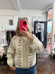 Sparkle Tie Front Jumper Cream/Gold