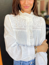 Load image into Gallery viewer, Claudette Embroidered Frill Collar Blouse Off White
