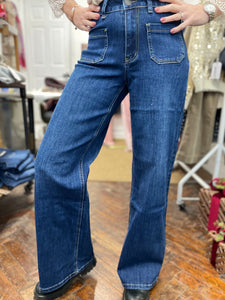 Cindy Front Pocket Stretch Wide Leg Denim