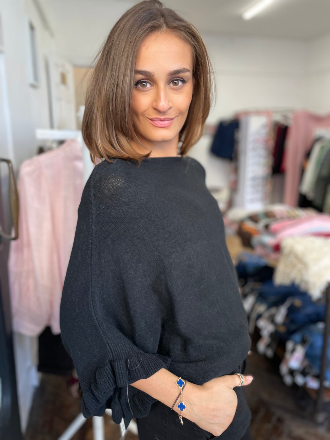 Florrie Frill Cuff Jumper Black