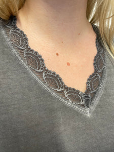 Lyra Lace Trim V Neck Charcoal