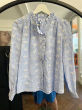 Load image into Gallery viewer, Gingham Broderie Blouse Blue
