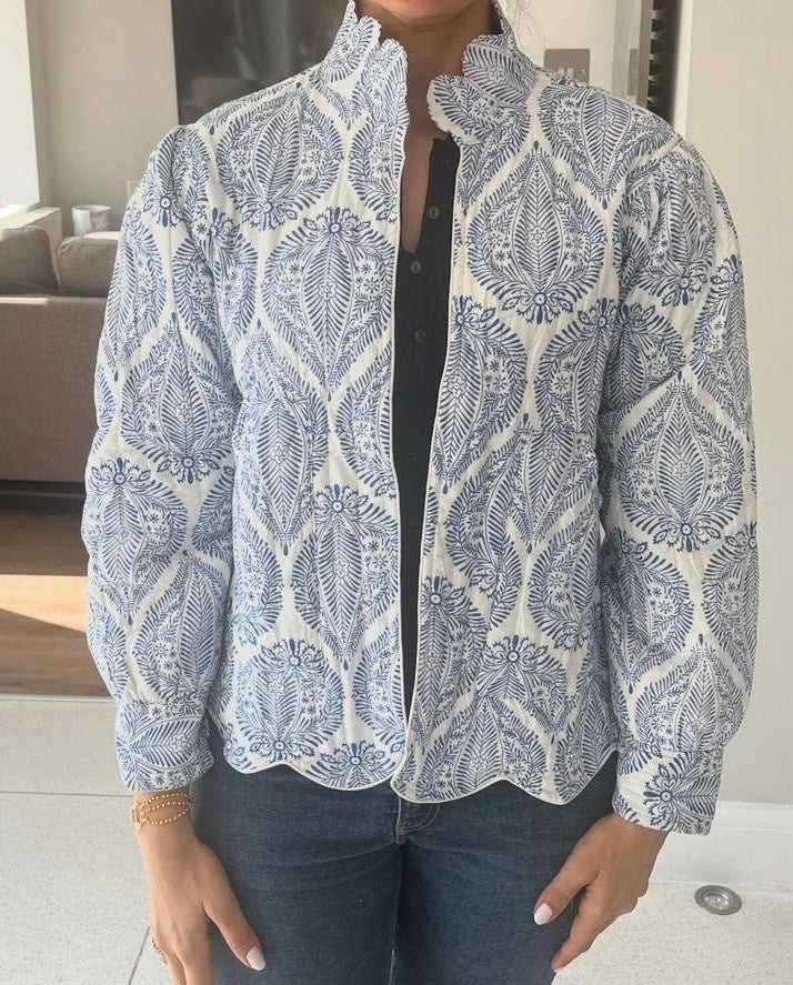 Scalloped Cotton Jacket Blue Fern