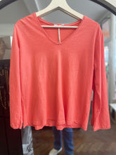 Load image into Gallery viewer, Crochet Edge V Neck T-Shirt Coral
