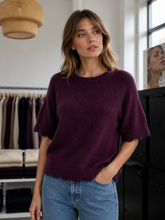 Load image into Gallery viewer, Maris Scalloped Edge Short Sleeve Jumper Aubergine
