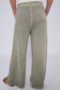 Teabag Washed Linen Wide Leg Trousers Khaki