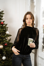 Load image into Gallery viewer, Velvet Top with Lace Sleeve Black
