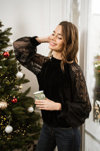 Load image into Gallery viewer, Velvet Top with Lace Sleeve Black
