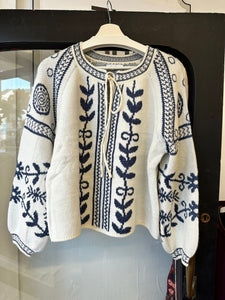 Sparkle Tie Front Jumper Cream/Blue