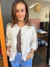 Load image into Gallery viewer, Trixie Three Stripe Cardigan Cream/Choc
