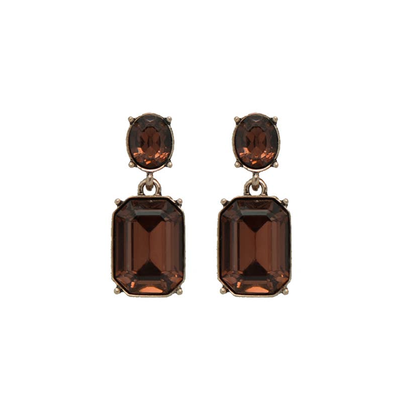 Oval Twin Gem Post Earring in Dark Brown