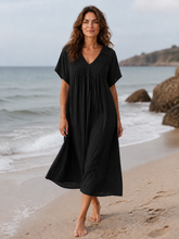Load image into Gallery viewer, Hazel Lace Voile V Neck Dress Black
