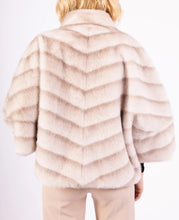 Load image into Gallery viewer, Faux Fur Chevron Zip Cape Ivory
